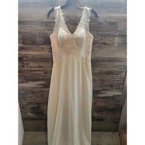 Abaowedding Womens Wedding Dress Lace Double V-Neck Sleeveless Evening Dress 8
